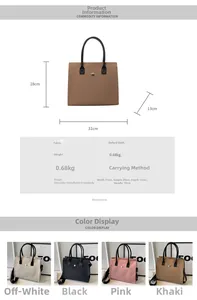 Detailed size chart and multi-color options for the large oxford tote bag