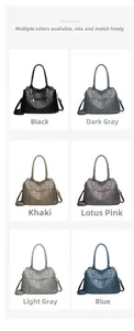 Présentation des six coloris disponibles pour ce grand sac cabas vintage en similicuir