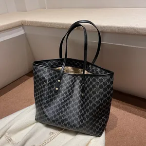 Borsa Tote da Donna in Pelle PU di Grande Capacità con Stampa a Lettere Classiche Borsa a Tracolla Monogramma Retrò per Pendolari