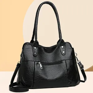 Grand Sac Cabas Rétro en Cuir PU pour Femme Sac à Main Mode Polyvalent Bandoulière Avec Poche Zippée à l'Avant