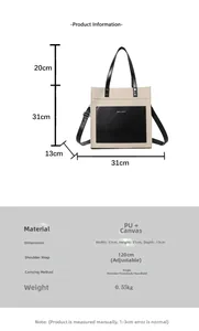 Detailed size chart for the canvas and leather tote showing 31x31x13cm dimensions