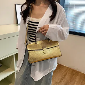 Details der goldenen Schlangenhaut-Textur und Metallschließe an Damen Handtasche