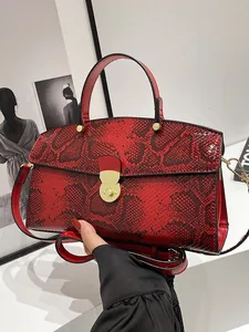 Vintage Schlangenmuster Handtasche Damen PU Leder Schultertasche Crossbody Bag Mit Gold Metallschloss Retro Fashion Tote