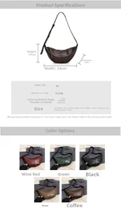 Cuadro de dimensiones detalladas y materiales del bolso bandolera de cuero PU elegante