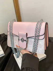 Women Retro Small Square Bag PU Leather Chain Strap Floral Embroidery Crossbody Shoulder Bag Fashion Daily Handbag