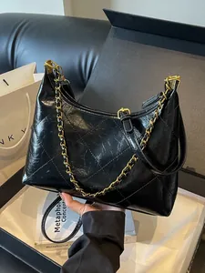 Vintage Quilted Rhombus Shoulder Bag For Women Large Capacity PU Leather Underarm Bag With Gold Chain Fashion Crossbody Bag