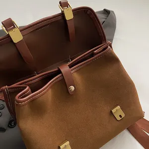 Macro view of retro brown backpack inner compartments and premium matte texture
