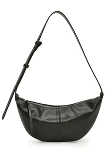 Bolso de hombro media luna negro con textura lichi y correa ajustable para mujer