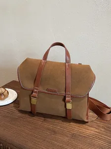 Women's Vintage Frosted PU Leather Backpack Large Capacity Academic Briefcase Handheld Messenger Bag Gold Buckle Daily Bag
