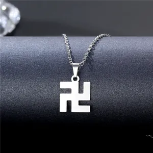 Minimalistische Swastika-Halskette aus Edelstahl mit poliertem Silber-Finish