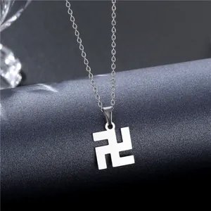 Minimalistische Halskette aus Edelstahl mit Swastika-Anhänger und polierter Oberfläche