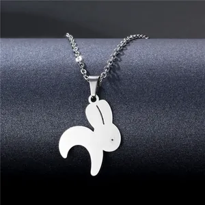 Minimalist stainless steel rabbit pendant necklace with O-chain for women in silver finish