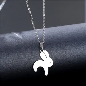 Polished stainless steel bunny rabbit pendant necklace on a sleek O-chain for women