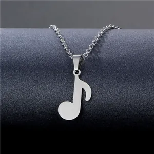 Polished 304L stainless steel musical note pendant necklace with cross chain