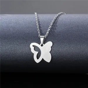 Polished stainless steel butterfly pendant necklace with hollow wing on O-chain