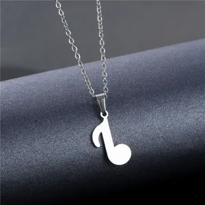 Polished 304L stainless steel musical note pendant necklace with sleek silver link chain