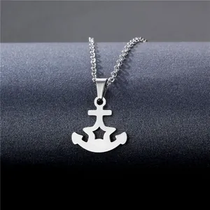 Polished stainless steel anchor pendant necklace with star cutout and simple O-chain