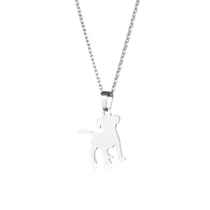Minimalist stainless steel puppy silhouette pendant necklace with a sleek silver finish