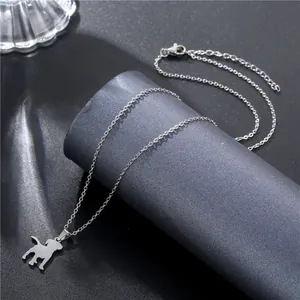 Minimalist silver stainless steel necklace with standing puppy silhouette pendant
