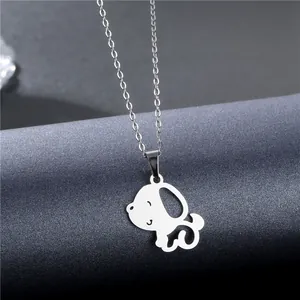 Cute hollow puppy pendant necklace in stainless steel with a delicate silver chain