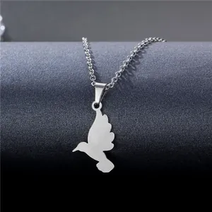 Minimalist 304 stainless steel hummingbird necklace with flying bird silhouette pendant