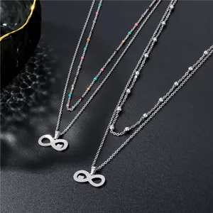 Silver infinity heart double layer stainless steel necklace on black background
