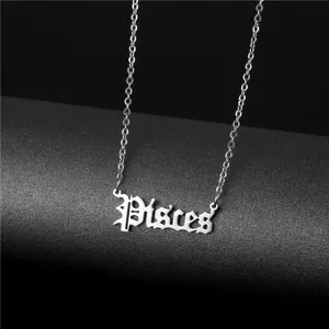 Macro shot of silver titanium steel Pisces zodiac pendant on a fine link chain