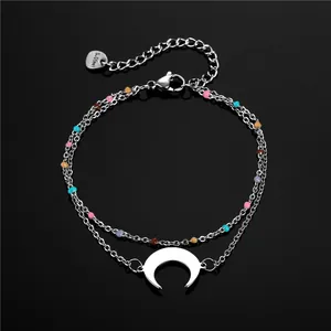 Bracciale Doppio Strato in Acciaio Inossidabile Minimalista Per Donna Colore Argento Catena di Sfere Regolabile Gioielli