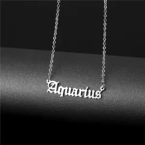 Macro view of gothic Aquarius pendant necklace in polished stainless steel