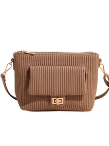 Borsa a Tracolla da Donna in Pelle PU Plissettata Vintage a Righe Verticali Piccola Borsa Quadrata Con Chiusura a Vite