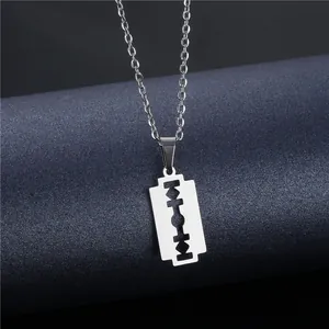 Punk style silver stainless steel razor blade pendant necklace for men and women