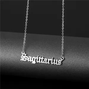 Macro shot of silver Sagittarius gothic pendant on a fine O-chain necklace