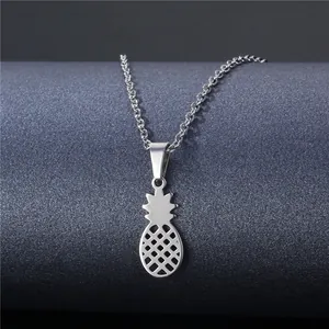 Fashionable stainless steel pineapple pendant necklace with geometric hollow grid design