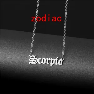 Polished silver Scorpio zodiac necklace with gothic lettering on a minimalist chain