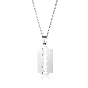 Cool stainless steel razor blade pendant necklace for men and women with mirror reflection