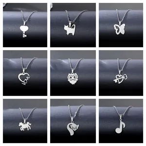 304 Stainless Steel Pendant Necklace For Women Heart Cat Butterfly Owl Music Note Clavicle Chain Hip Hop Jewelry