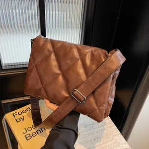 Sac à Bandoulière Matelassé Minimaliste pour Femme Motif Losanges Cuir PU Sacoche Urbaine de Navette Messager