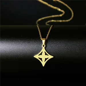 Detailed close-up of 18K gold-plated four-petal flower pendant on a stainless steel chain