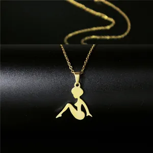 18K gold plated stainless steel necklace featuring a minimalist female silhouette pendant