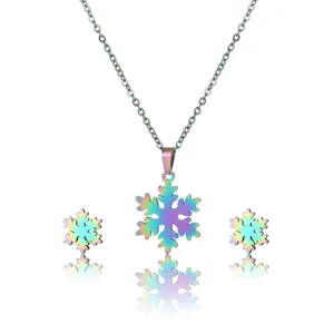 Set gioielli fiocco di neve arcobaleno con collana e orecchini a perno coordinati