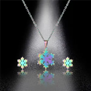 Set gioielli con collana e orecchini a fiocco di neve in acciaio inossidabile