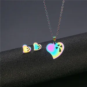 304 Edelstahl Hohl Herz Halskette Ohrstecker Regenbogen Bunt Galvanisiert Damen Täglich Party Schmuck Zubehör