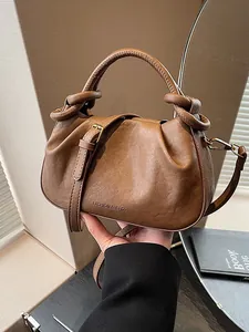 Women Vintage PU Leather Ruched Cloud Bag Fashion Knot Handle Handbag Casual Shoulder Crossbody Bag For Everyday