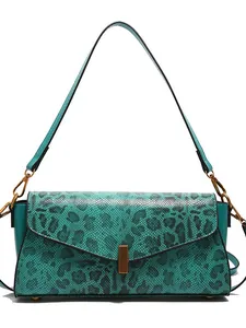 Borsa baguette vintage con stampa animalier, chiusura in bronzo e tracolla regolabile