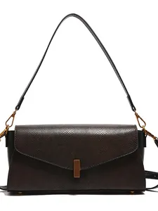 Borsa baguette vintage marrone effetto serpente da donna con chiusura dorata e tracolla
