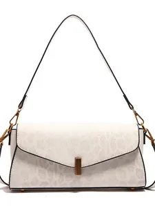 Borsa baguette retrò color crema con trama lucertola e fibbia metallica dorata