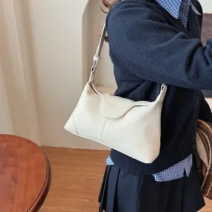 Sac à main chic en cuir litchi blanc cassé avec bandoulière réglable pour femme