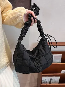 Women Quilted Padded Shoulder Bag Large Capacity Dumpling Bag Fashion Ruched Strap Hobo Crossbody Bag Casual Handbag