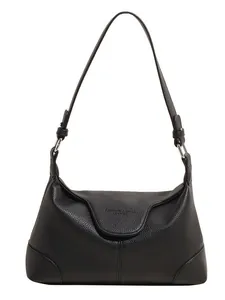 Sac sous les aisselles en cuir noir à motif litchi avec bandoulière réglable