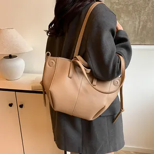 Sac cabas kaki chic à motif litchi avec doubles bandoulières pour le bureau